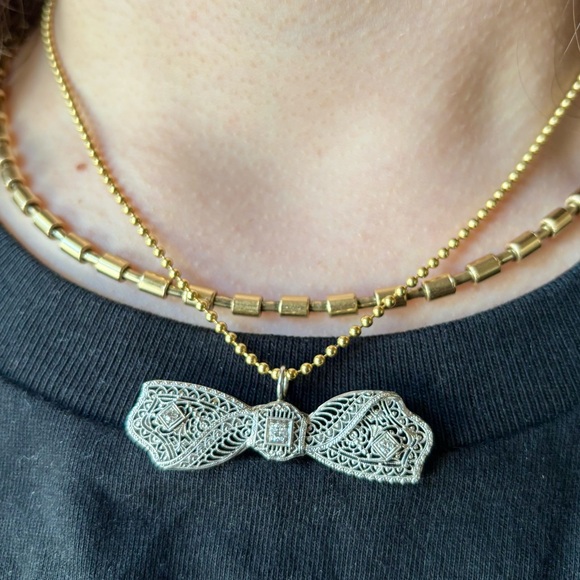 Vintage Converted 14KT White Gold Diamond Pendant - Picture 4 of 15